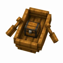 Pixel art illustration of a light brown oak boat with a chest strapped in the middle