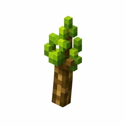 Pixel art illustration of a small oak sapling with a brown stem and bright green leaves