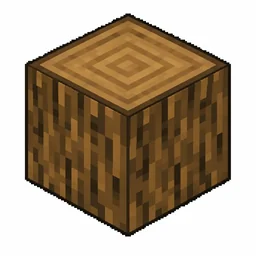 Pixel art illustration of an oak wood block with bark on all six faces