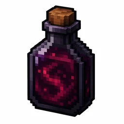 Pixel art illustration of an ominous bottle in chunky voxel game style
