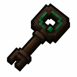 Pixel art illustration of an ominous trial key with dark metal