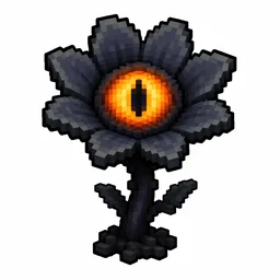 Pixel art illustration of an open eyeblossom flower with a glowing orange eye center
