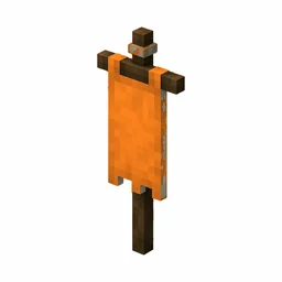 Pixel art illustration of an orange banner hanging from a wooden pole