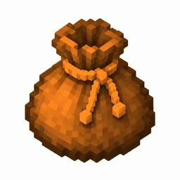 Pixel art illustration of an orange dyed bundle pouch tied with string