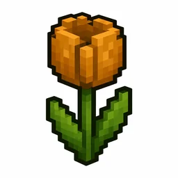 Pixel art illustration of an orange tulip in chunky voxel game style