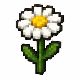 Pixel art illustration of an oxeye daisy in chunky voxel game style