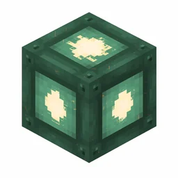 Pixel art illustration of a copper bulb with a full teal-green patina over copper metal