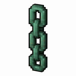 Pixel art illustration of a copper chain with a full teal-green patina over copper metal