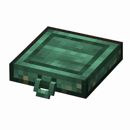 Pixel art illustration of a copper trapdoor with a full teal-green patina over copper metal