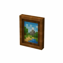Pixel art illustration of a small framed painting with a colorful pixelated landscape