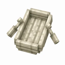 Pixel art illustration of a pale grayish-white pale oak boat with two paddles