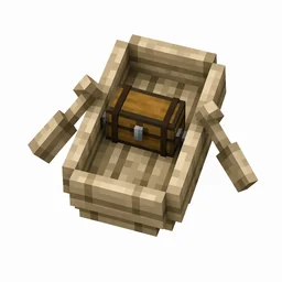 Pixel art illustration of a pale grayish-white pale oak boat with a chest strapped in the middle