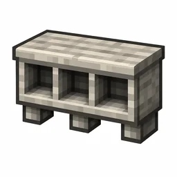 Pixel art illustration of a pale oak wall shelf with three display cubbies