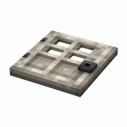 Pixel art illustration of a flat pale oak wooden trapdoor with a dark metal ring handle