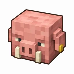 Pixel art illustration of a piglin head, a blocky decorative head block