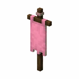 Pixel art illustration of a pink banner hanging from a wooden pole