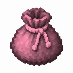 Pixel art illustration of a pink dyed bundle pouch tied with string