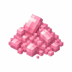 Pixel art illustration of a small pile of soft pink dye powder with scattered grains