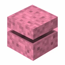 Pixel art illustration of a pink shulker box with a raised clam-shell lid