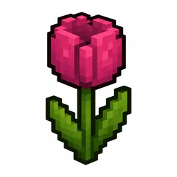 Pixel art illustration of a pink tulip in chunky voxel game style