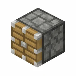 Pixel art illustration of a piston block with a wooden piston head face and gray machine sides