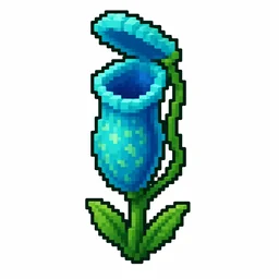 Pixel art illustration of a pitcher plant in chunky voxel game style