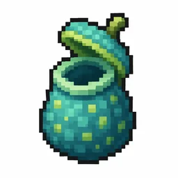 Pixel art illustration of a small teal pitcher pod