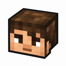 Pixel art illustration of a player head, a blocky decorative head block