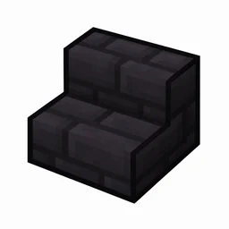Pixel art illustration of a polished blackstone brick stairs, an L-shaped staircase block