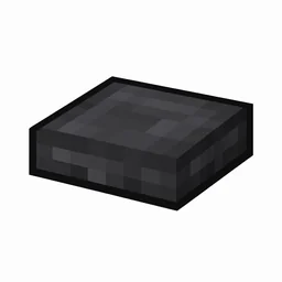 Pixel art illustration of a polished deepslate slab, a half-height flat block