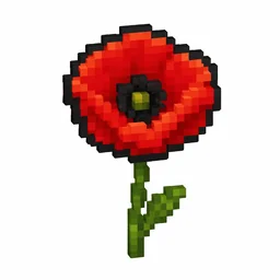 Pixel art illustration of a poppy in chunky voxel game style