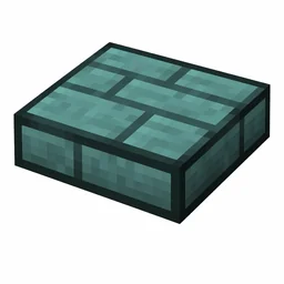 Pixel art illustration of a prismarine brick slab, a half-height flat block