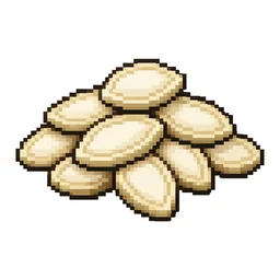 Pixel art illustration of a small pile of pumpkin seeds