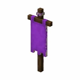Pixel art illustration of a purple banner hanging from a wooden pole