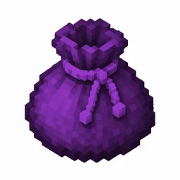 Pixel art illustration of a purple dyed bundle pouch tied with string