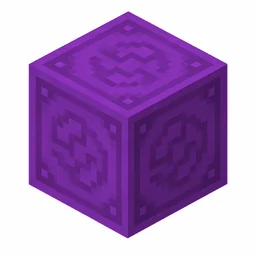 Pixel art illustration of a purple glazed terracotta block with a swirling ornate pattern