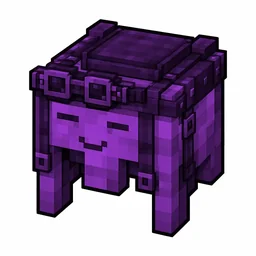 Pixel art illustration of a purple happy ghast harness with a saddle seat and straps