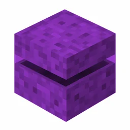 Pixel art illustration of a purple shulker box with a raised clam-shell lid
