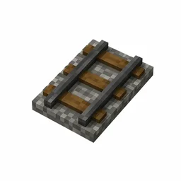 Pixel art illustration of a straight minecart rail with wooden ties and two iron rails