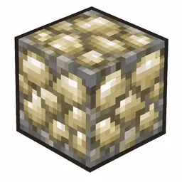 Pixel art illustration of a block of raw gold in chunky voxel game style