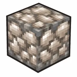 Pixel art illustration of a block of raw iron in chunky voxel game style