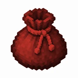 Pixel art illustration of a red dyed bundle pouch tied with string