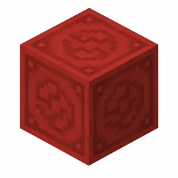Pixel art illustration of a red glazed terracotta block with a swirling ornate pattern
