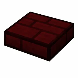 Pixel art illustration of a red nether brick slab, a half-height flat block