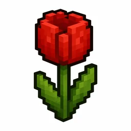 Pixel art illustration of a red tulip in chunky voxel game style