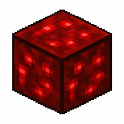 Pixel art illustration of a block of redstone in chunky voxel game style