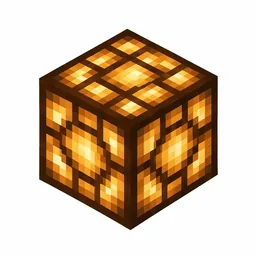 Pixel art illustration of a glowing redstone lamp block with warm yellow-orange light panels