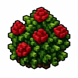 Pixel art illustration of a rose bush in chunky voxel game style