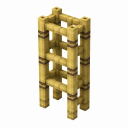 Pixel art illustration of a scaffolding tower made of bamboo poles lashed with string