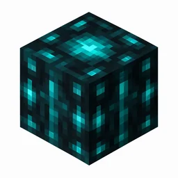 Pixel art illustration of a sculk catalyst block with glowing cyan bone-like ribs and a bright cyan core